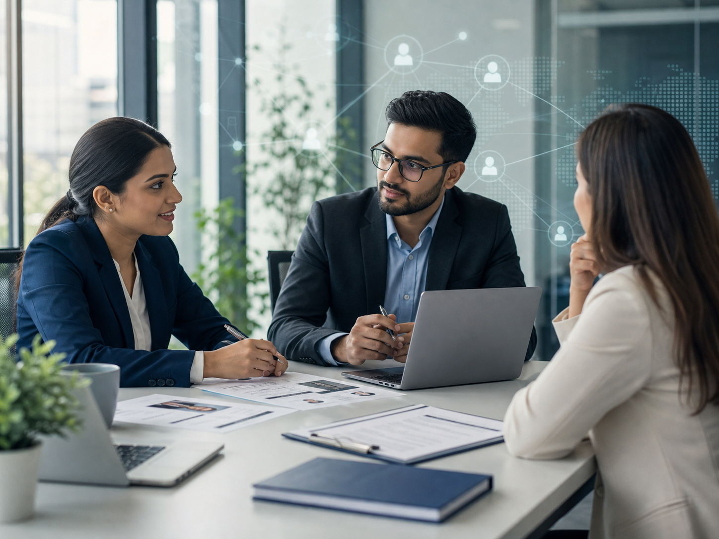 Recruitment consultants discussing technology hiring strategy